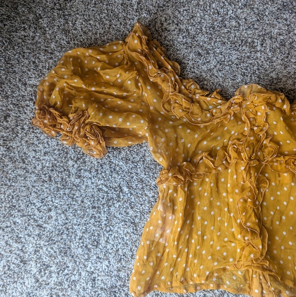 Sezane NWT Wood Top in Yellow with Polka Dot Print - Picture 8 of 15